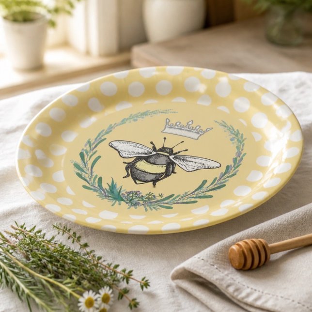 Crown Bee | Honey Polka Dot Paper Plates (Creator Uploaded)