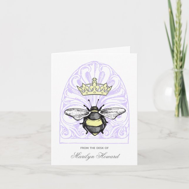Crown Bee (Purple) | Personalised Note Cards (Front)