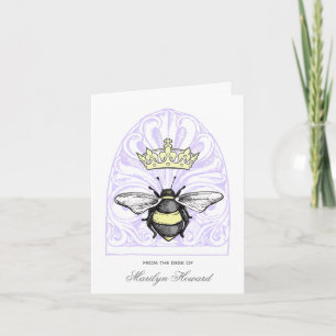 Crown Bee (Purple)   Personalised Note Cards