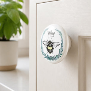 Crown Bee Wreath Ceramic Knob