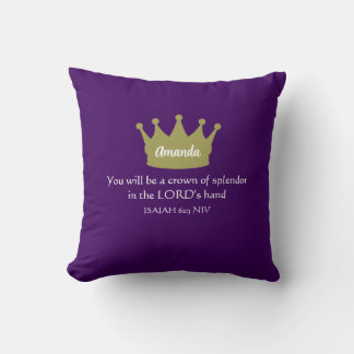 Crown Bible Verse Christian Faith Dark Purple Cushion
