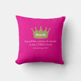 Crown Bible Verse Christian Faith Hot Pink Cushion