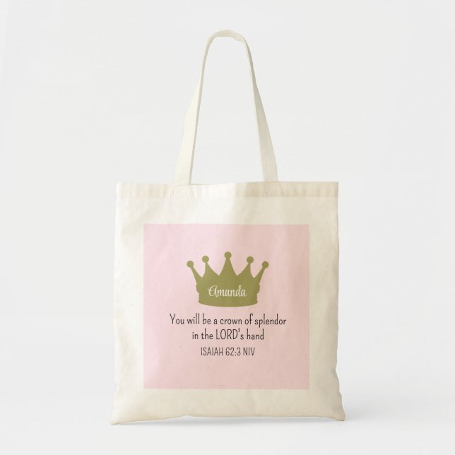 Crown Bible Verse Christian Faith Light Pink Tote Bag (Front)