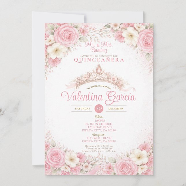 Crown Blush Pink Quinceañera Invitation (Front)