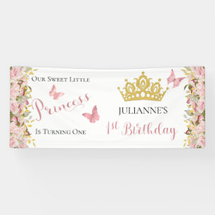 Crown Butterflies Floral Princess 1st Birthday Banner