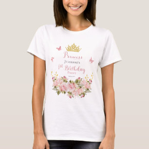 Crown Butterflies Floral Princess 1st Birthday T-Shirt