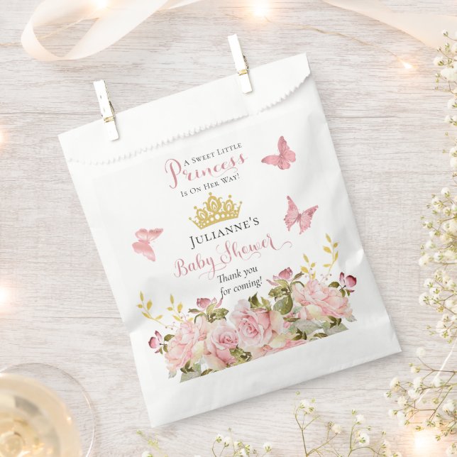 Crown | Butterflies Floral Princess Baby Shower Favour Bags (Clipped)