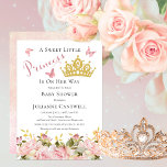 Crown | Butterflies Floral Princess Baby Shower Invitation<br><div class="desc">"A Sweet Little Princess Is On Her Way" "Baby Shower" design featuring gradient uneditable script text for "Princess" with a faux gold glitter tiara crown,  pink gradient butterflies and on the bottom faux gold glitter accented pink rose floral borders.  Just add shower details to complete the design.</div>