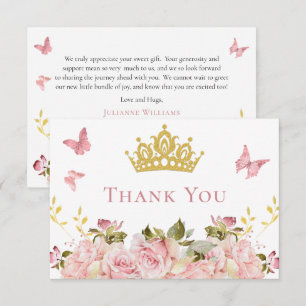 Crown Butterflies Floral Princess Baby Shower Thank You Card