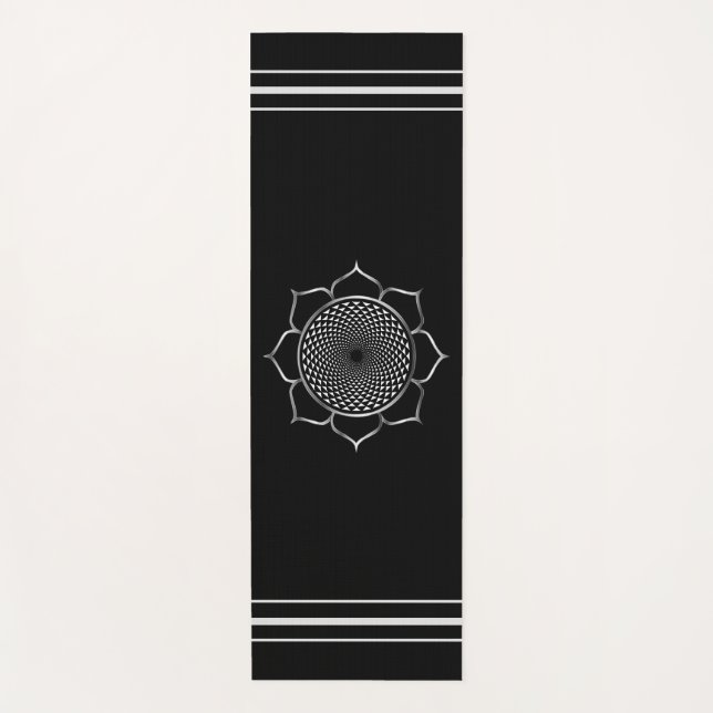 Crown Chakra Mandala & Lotus on Black Yoga Mat (Front)
