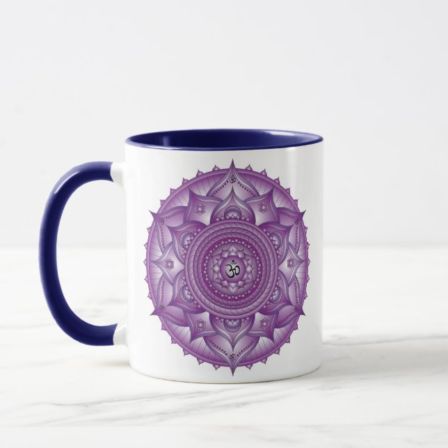 Crown Chakra Purple Mandala Two Tone Mug (Left)