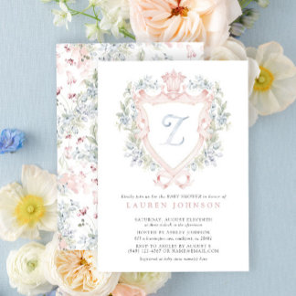 Crown Crest Monogram Pink Blue Baby Shower Invitation