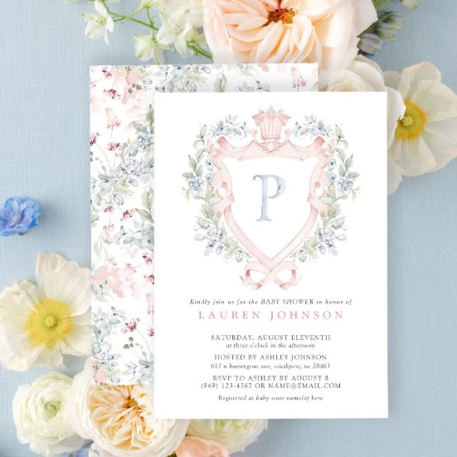 Crown Crest Monogram Pink Blue Baby Shower Invitation (Baby Shower Invitation!)