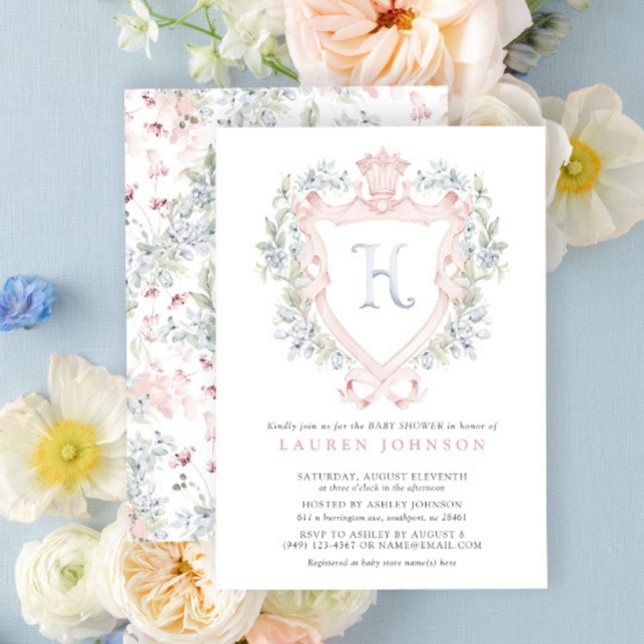 Crown Crest Monogram Pink Blue Baby Shower Invitation (Baby Shower Invitation!)