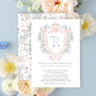 Crown Crest Monogram Pink Blue Baby Shower Invitation