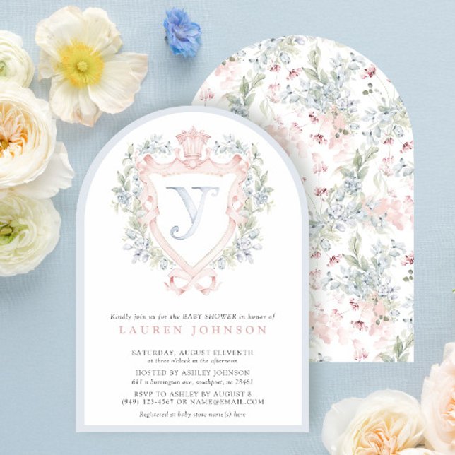 Crown Crest Monogram Pink Blue Baby Shower Invitation (Creator Uploaded)