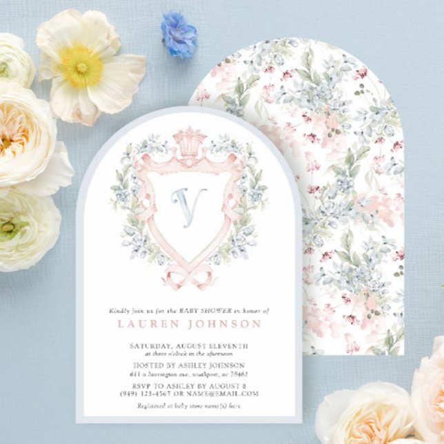Crown Crest Monogram Pink Blue Baby Shower Invitation (Creator Uploaded)