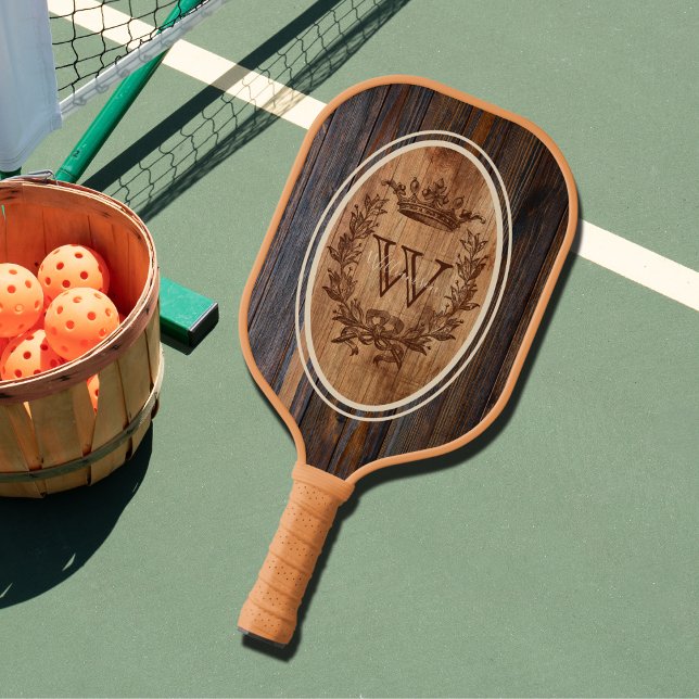 Crown Crest Wood Tone Monogram Oval Pickleball Paddle (Creator Uploaded)