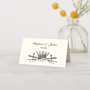 Crown Crossed Sabres Place Card Escort Card Ivory