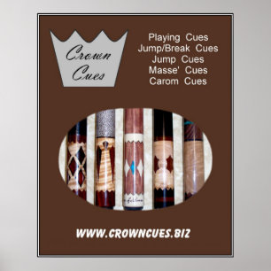 Crown Cues Poster with pool cues