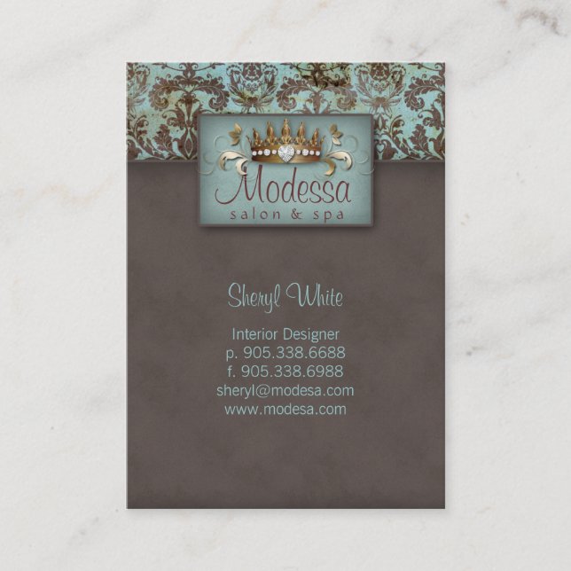 Crown Damask Salon Spa Appointment Card (Front)