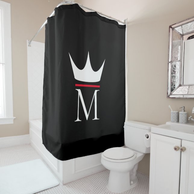 Crown Elegant Monogram Black White and Red Shower Curtain (In Situ)