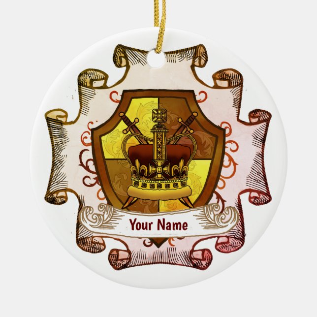 Crown Family Crest Surname Ceramic Tree Decoration (Front)