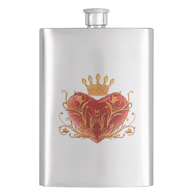 Crown Filigree Heart Flask (Front)