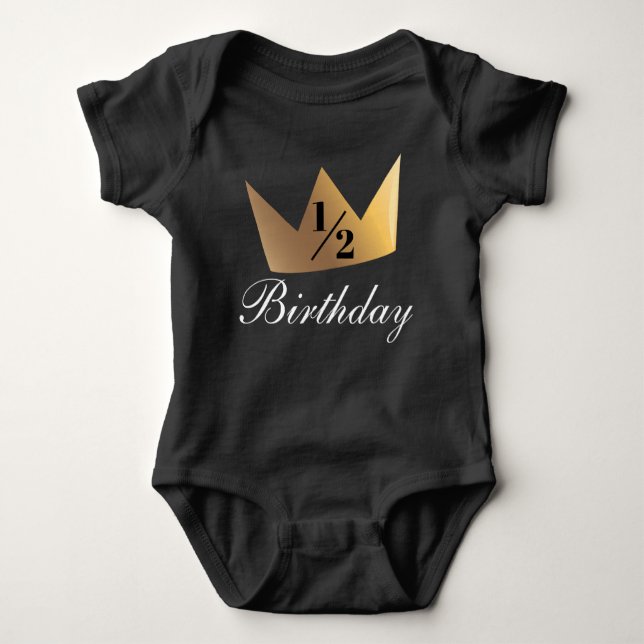 Crown Fraction Gold Half Birthday Baby Bodysuit (Front)