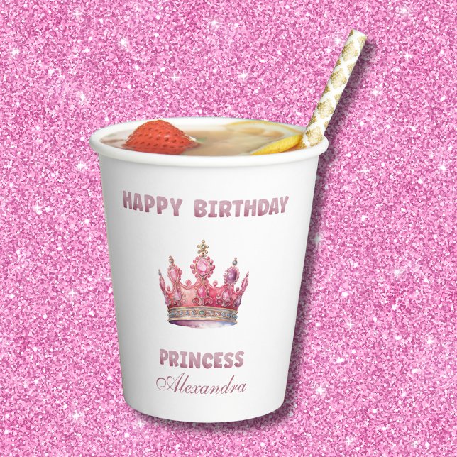 Crown Glitter Pink Fairytale Princess Birthday Paper Cups (Creator Uploaded)