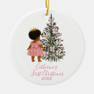 Crown Gold Princess Baby Girl First Christmas Ceramic Tree Decoration
