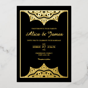 Crown Mandala Elegant Black Gold Foil Wedding