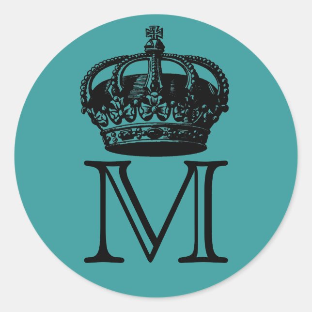 Crown Monogram Classic Round Sticker (Front)