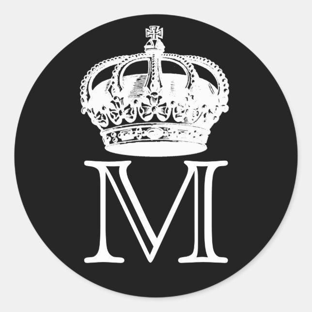 Crown Monogram Classic Round Sticker (Front)