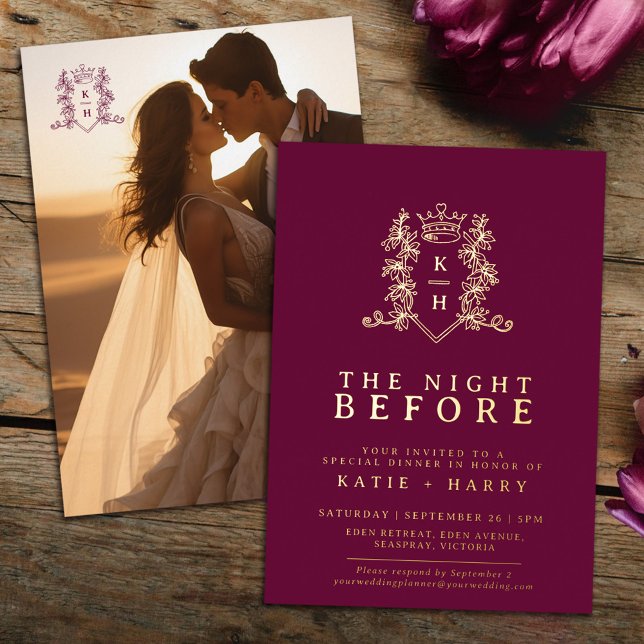 Crown monogram gold wine red wedding night before (Creator Uploaded)