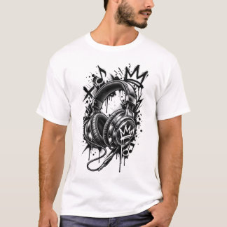 Crown Music Headphones Graffiti – Bold Black and W T-Shirt