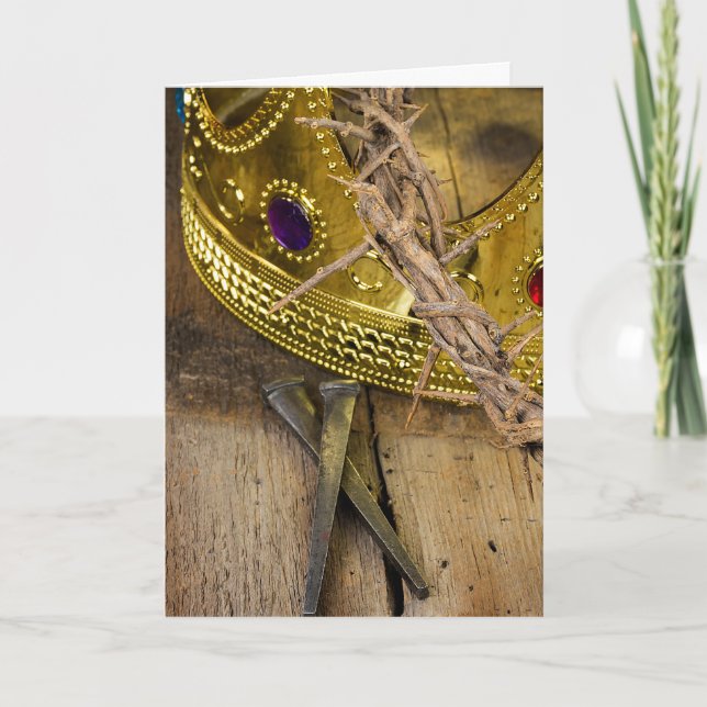 crown of thorns and gold crown with nails holiday card (Front)