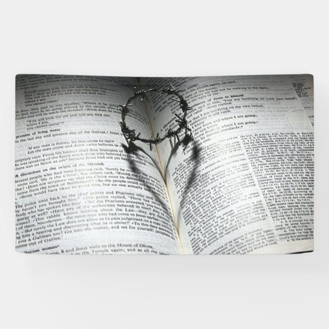 Crown of Thorns Heart and Bible Banner (Horizontal)
