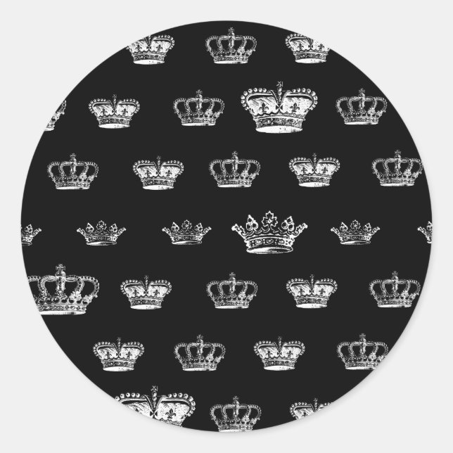 Crown Pattern in White Classic Round Sticker (Front)