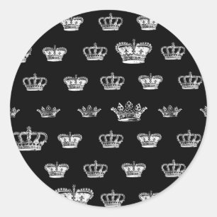 Crown Pattern in White Classic Round Sticker