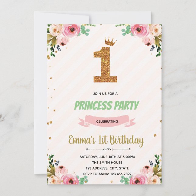 Crown princess 1st birthday invitation (Front)