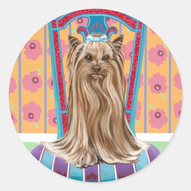 Crown Princess Yorkie Classic Round Sticker (Front)
