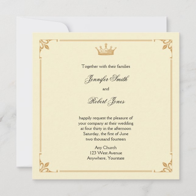 Crown Regency in Gold and Ivory Wedding Invitation (Front)