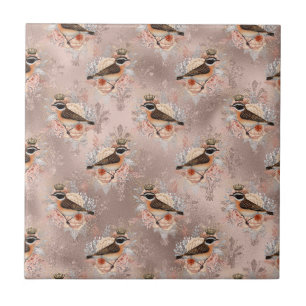 Crown Royal Birds Pink Vintage Flower Fleur De Lis Tile