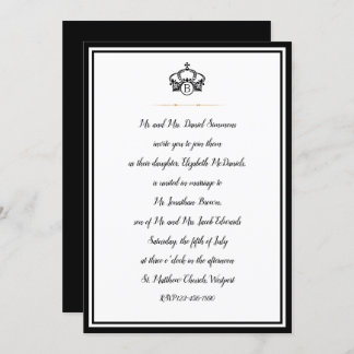 Crown Royal Black White and Gold Wedding Invitation
