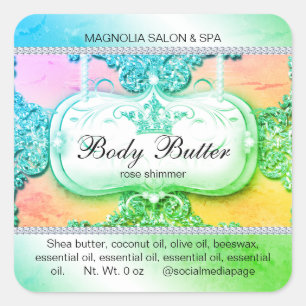 Crown Salon Glitter Green Blue Square Sticker