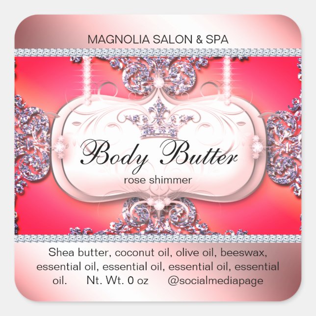 Crown Salon Glitter Silver Pink Sangria Square Sticker (Front)