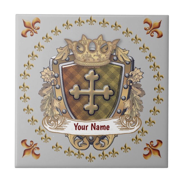 Crown Shield Family Crest Surname Tile (Front)