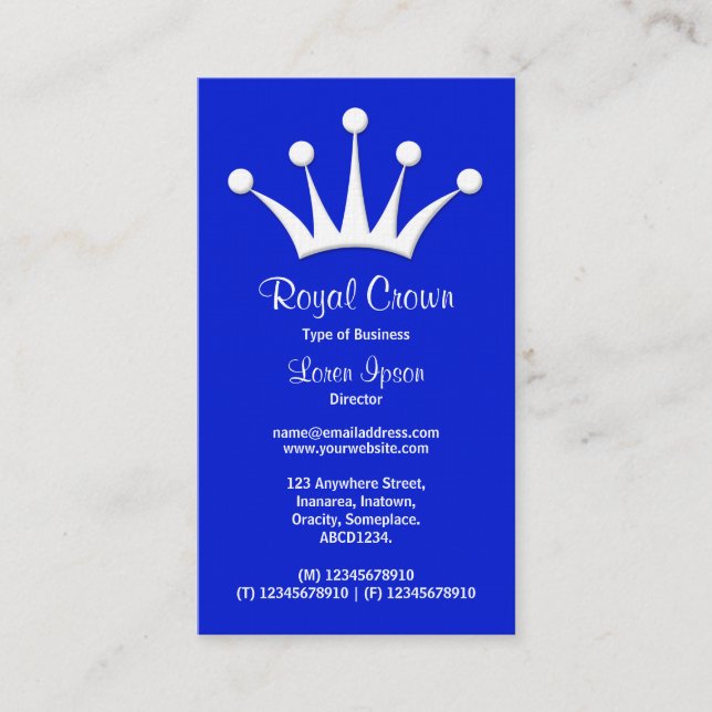 Crown Symbol - Blue 0019d1 Business Card (Front)