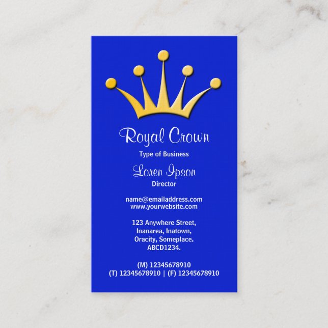 Crown Symbol - Blue 0019d1 Business Card (Front)
